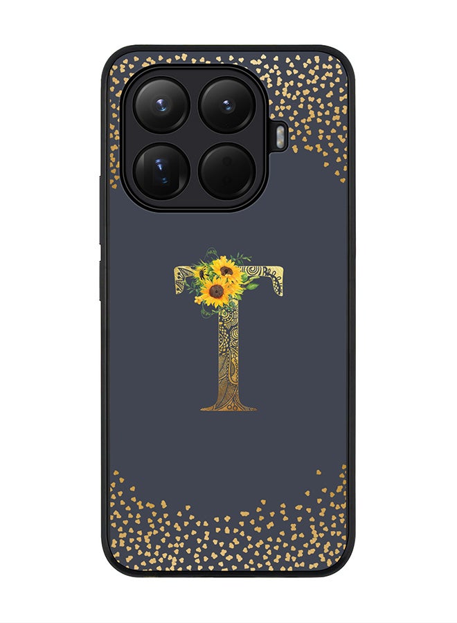 For Xiaomi 15T Pro Case,Slim fit Camera Protection, Shockproof Thin Phone cover  - Custom Floral Monogram - T  (Grey )